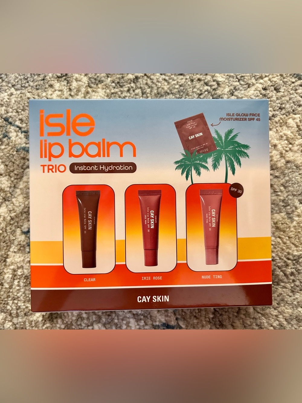 NEW Cay Skin Isle SPF 30 Lip Balm Trio - Clear, Irie Rose, Nude Ting. Sold out.